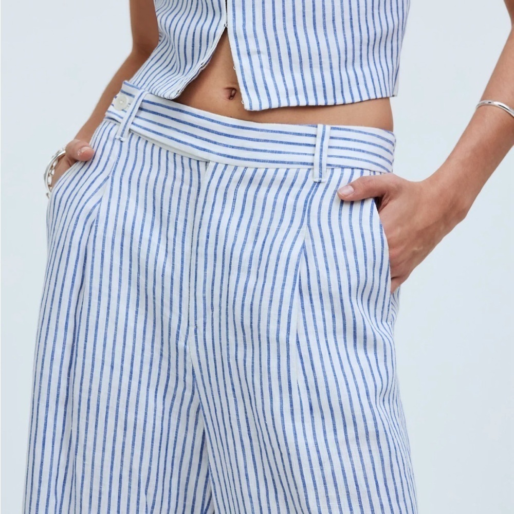 Madewell The Harlow Wide-Leg Pant in 100% Linen White/Blue Stripes Size 8 NWT - Picture 5 of 11